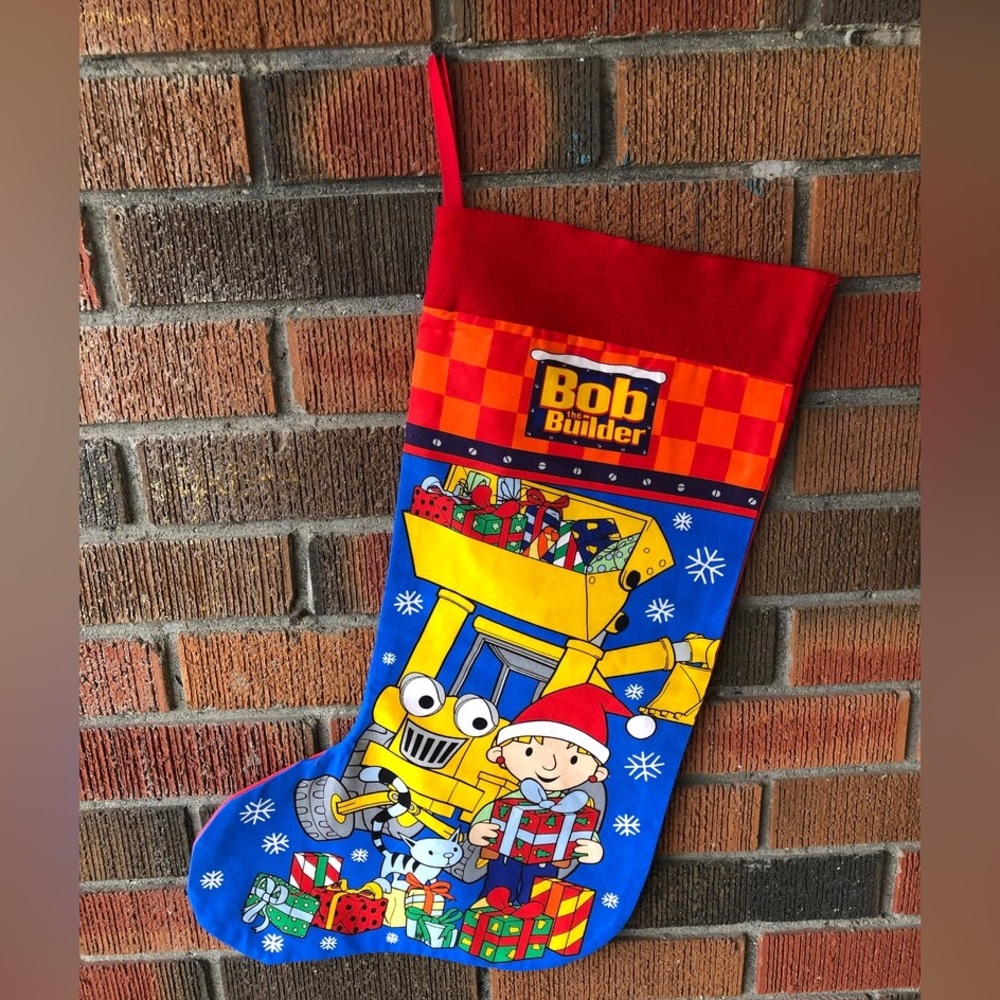 Bob the Builder Handmade large Christmas stocking Yellow scoop bucket upcycled💙